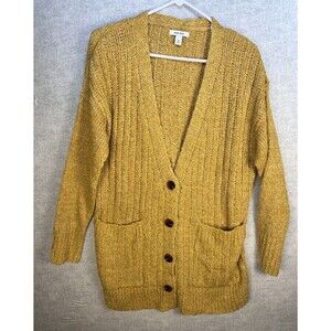 Nine West  Knit Long Length Button Cardigan Women Size Medium  Mustard Yellow